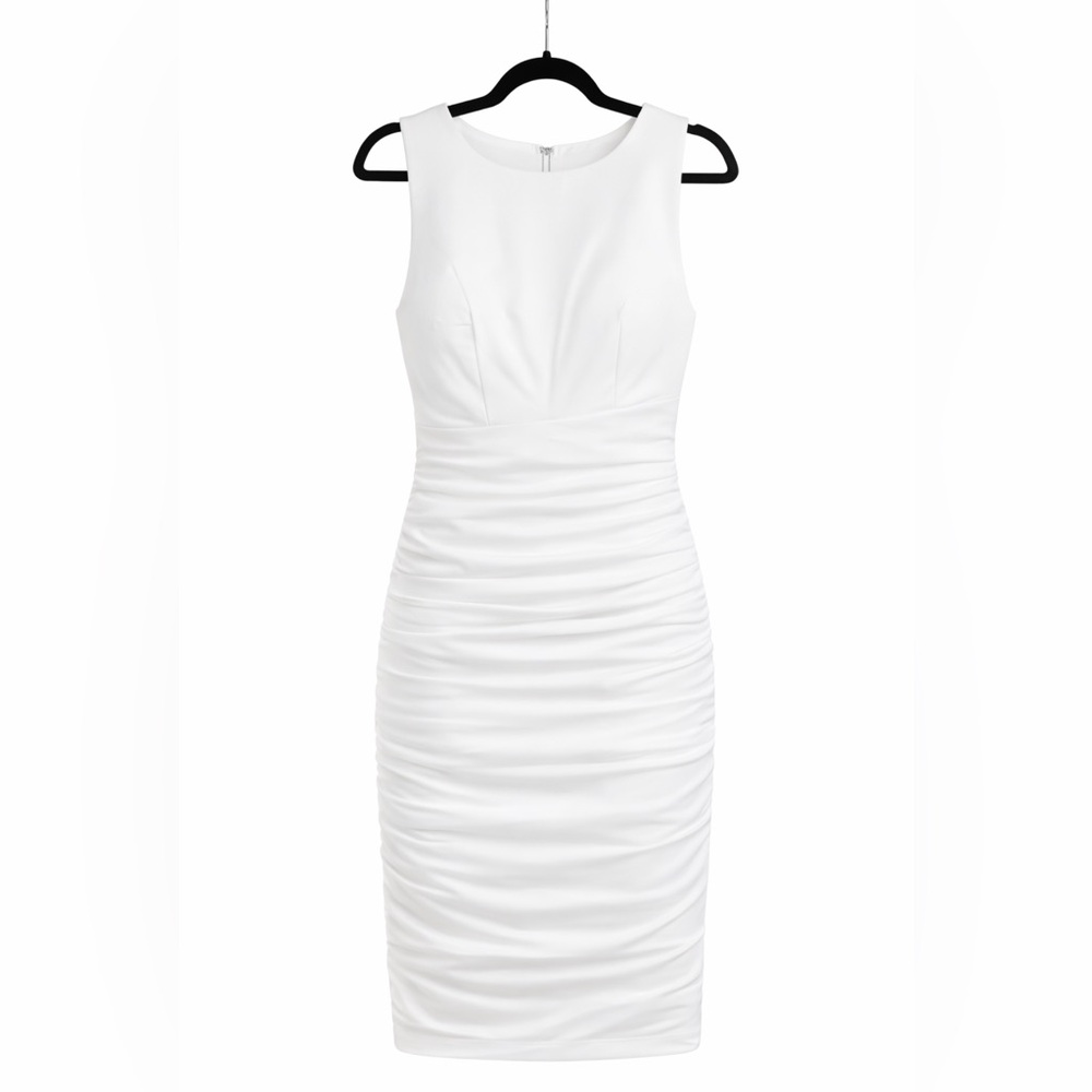 Nicole Miller White Ruched Sheath Dress | Size 8 | Elegant & Timeless